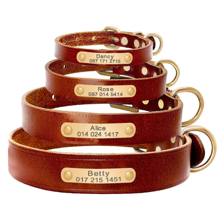Lisslune | Customizable engraved leather dog collar for small to medium breeds - Personalized with name and contact information