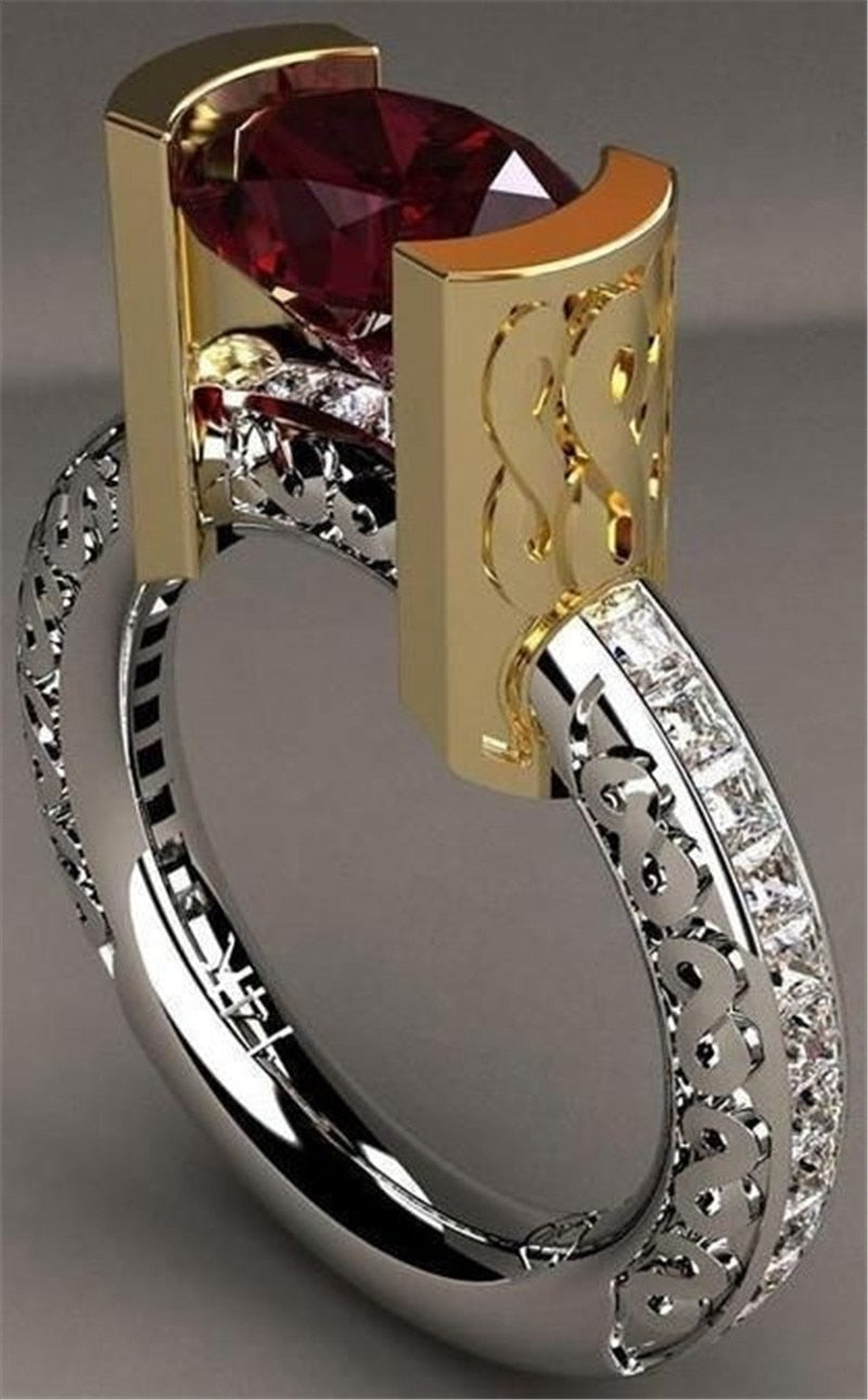 Lisslune | Fashion New Ring With Red Stones For Women Vintage Crystal Zircon Rings