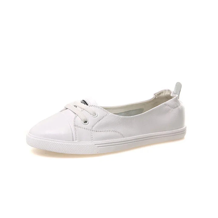 Lisslune | 100% Genuine Leather Shoes Women Flat Casual Shoes Soft Cowhide White Flats
