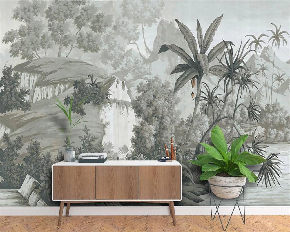 Lisslune | Elegant Monochrome 3D Banana Leaf Wallpaper for Stunning Living Spaces