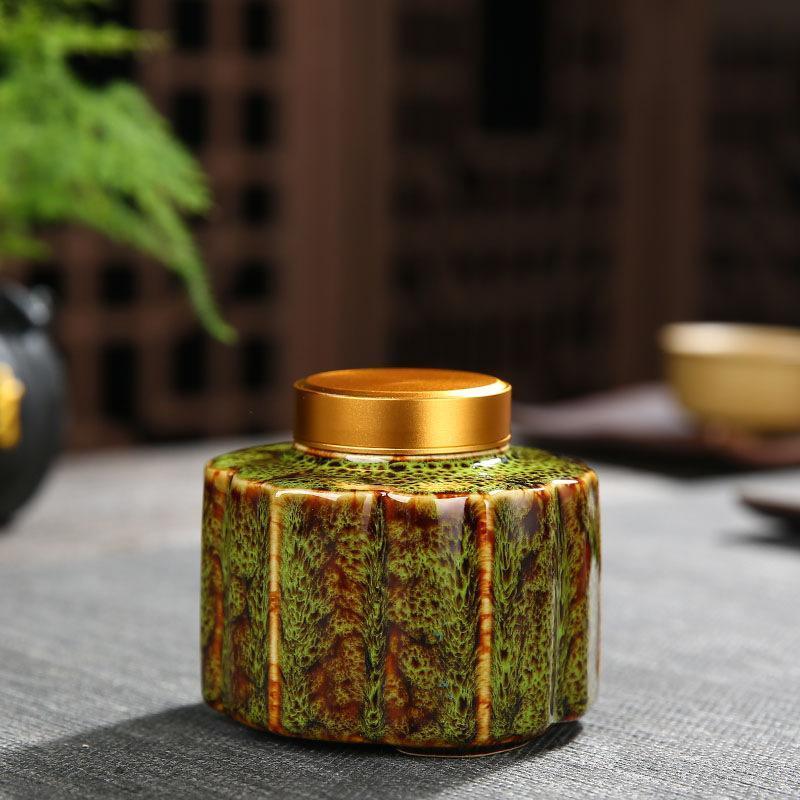 Lisslune | Elegant Vintage Chinese Ceramic Tea Storage Containers - Set of 2 in Green & Black