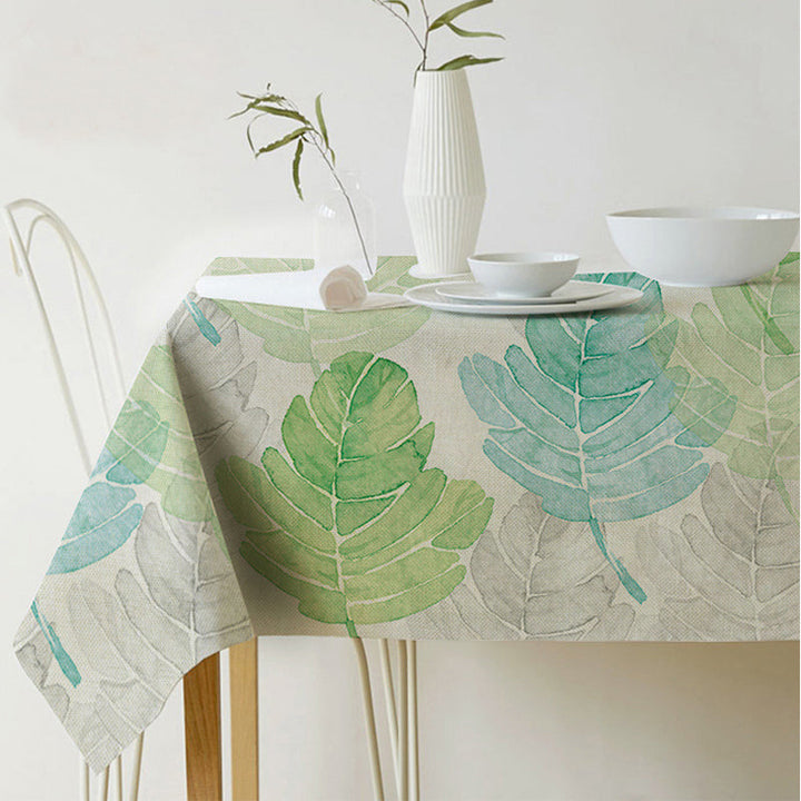 Lisslune | Nordic modern linen cotton square green tropical leaf tablecloth cover cloth