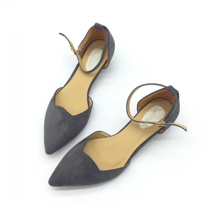Lisslune | Women's Buckle Straps Low Heels Pumps Pointed Toe Flock D'Orsay Heels Shoes Single Shoe Blue