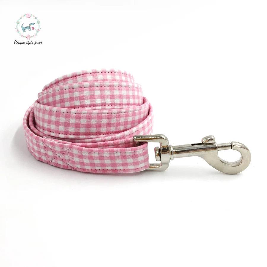 Lisslune | Charming custom pink & white dog collar and leash set with bow tie