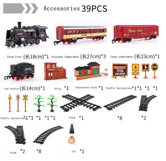 Lisslune | Deluxe 39-Piece HO Scale Model Train Set with Real Smoke, Lights & Oval Track