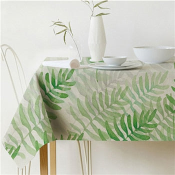 Lisslune | Nordic modern linen cotton square green tropical leaf tablecloth cover cloth