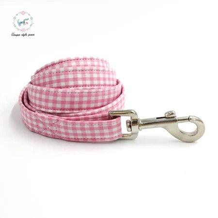 Lisslune | Charming custom pink & white dog collar and leash set with bow tie