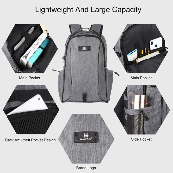 Lisslune | HAWEEL Outdoor Portable Canvas Double Shoulder Laptop Backpack (Gray)