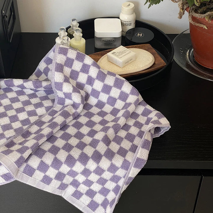 Rynx | Retro Checkerboard Plaid Long Staple Cotton Towel Soft Skin-Friendly Face Cloths Absorbent Bath Towel for Home & Hotel Supplies