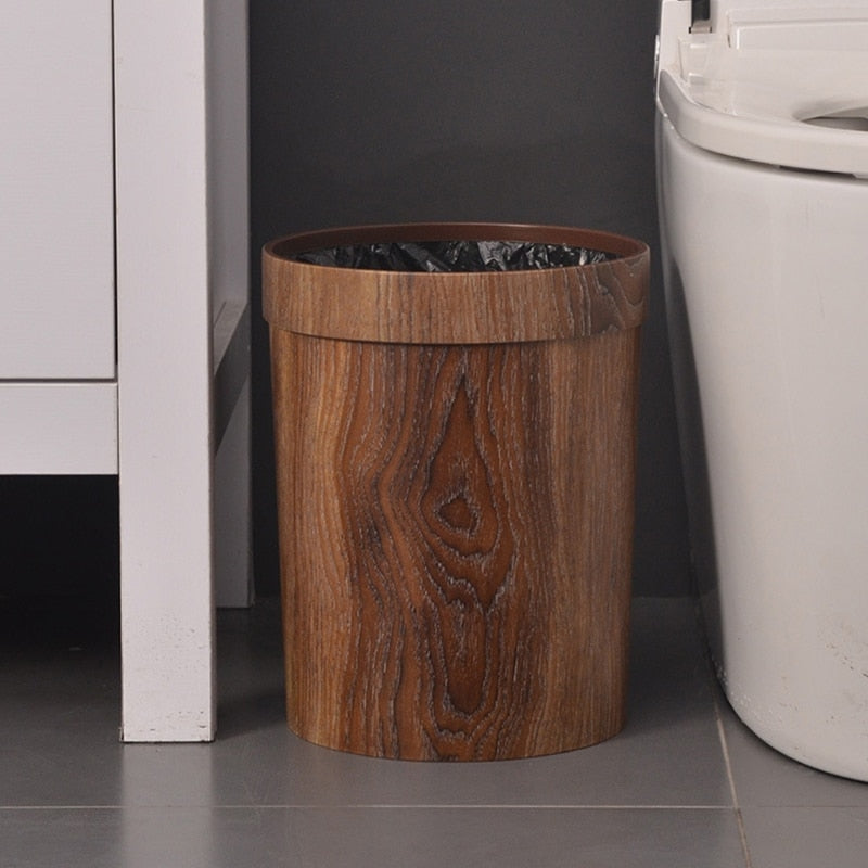 Lisslune | Elegant Retro Wood Grain Trash Can
