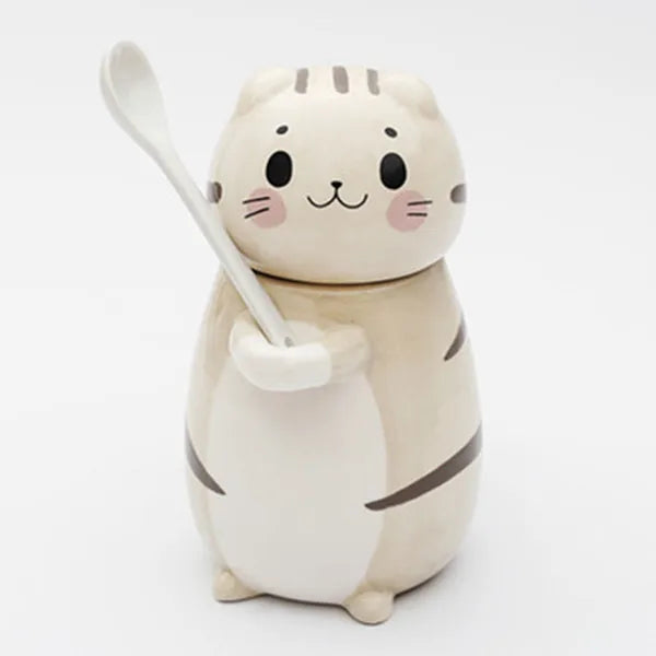 Lisslune | Lucky Cat Ceramic Coffee Mug with Spoon
