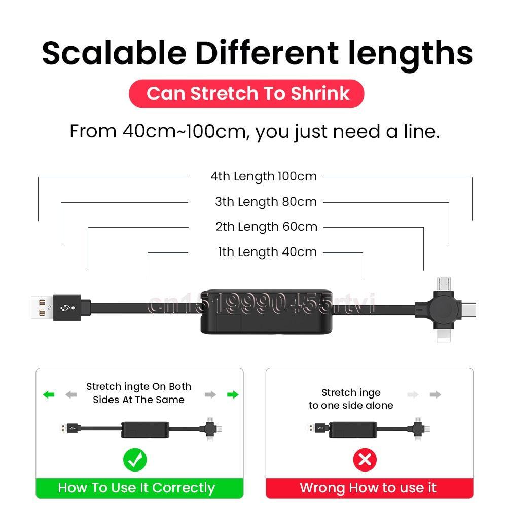 Lisslune | Multifunctional 4-in-1 retractable charging cable with integrated phone stand