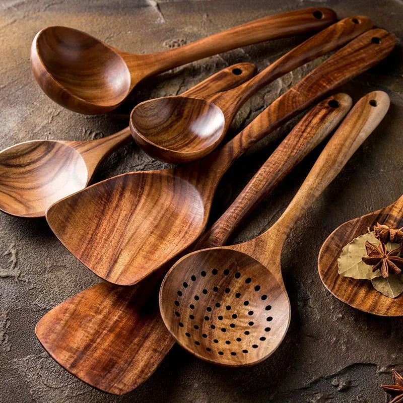 Lisslune | NordTeak 7-piece kitchen helper set – premium teak wood tools for stylish and versatile cooking