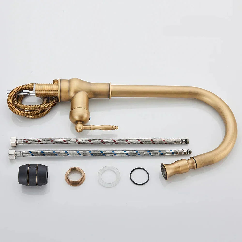Lisslune | VintageTap Antique Brass Kitchen Tap – Retro Style Mixer Faucet with Swivel Spout