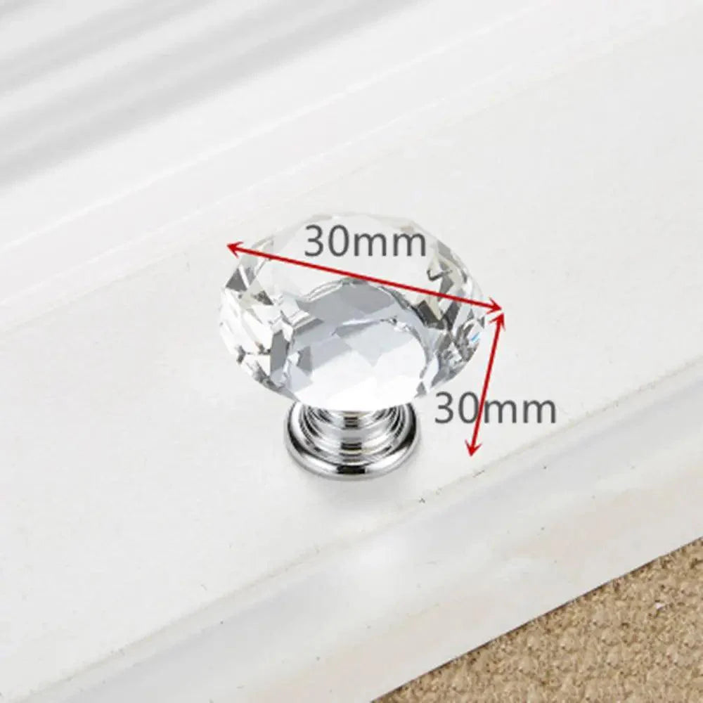 Lisslune | Elegant 30mm Diamond Crystal Glass Cabinet and Drawer Handles for a Glamorous Touch