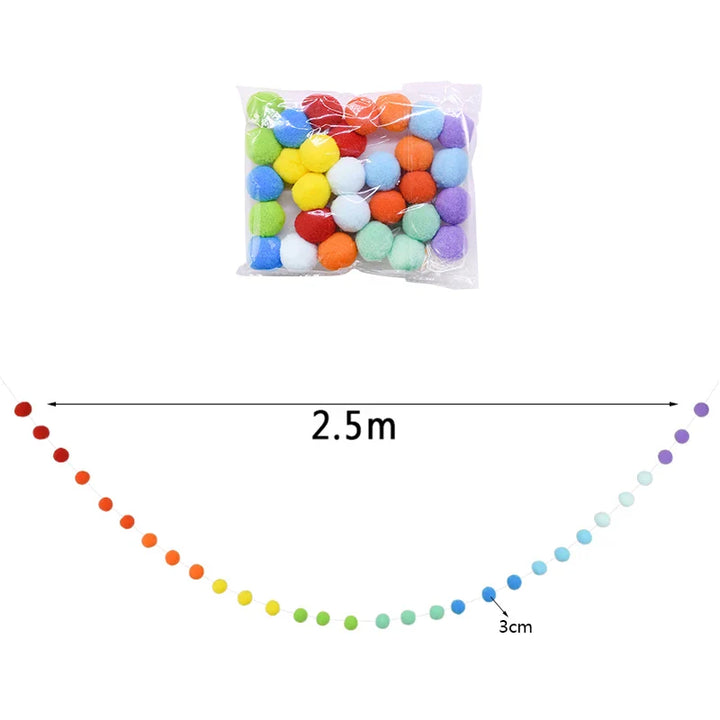 Rynx 2.5Meter Colored Pom Pom Pendant Light Garland Ins Nordic Series Wool Felt Ball String DIY Handmade Kids Room Decoration