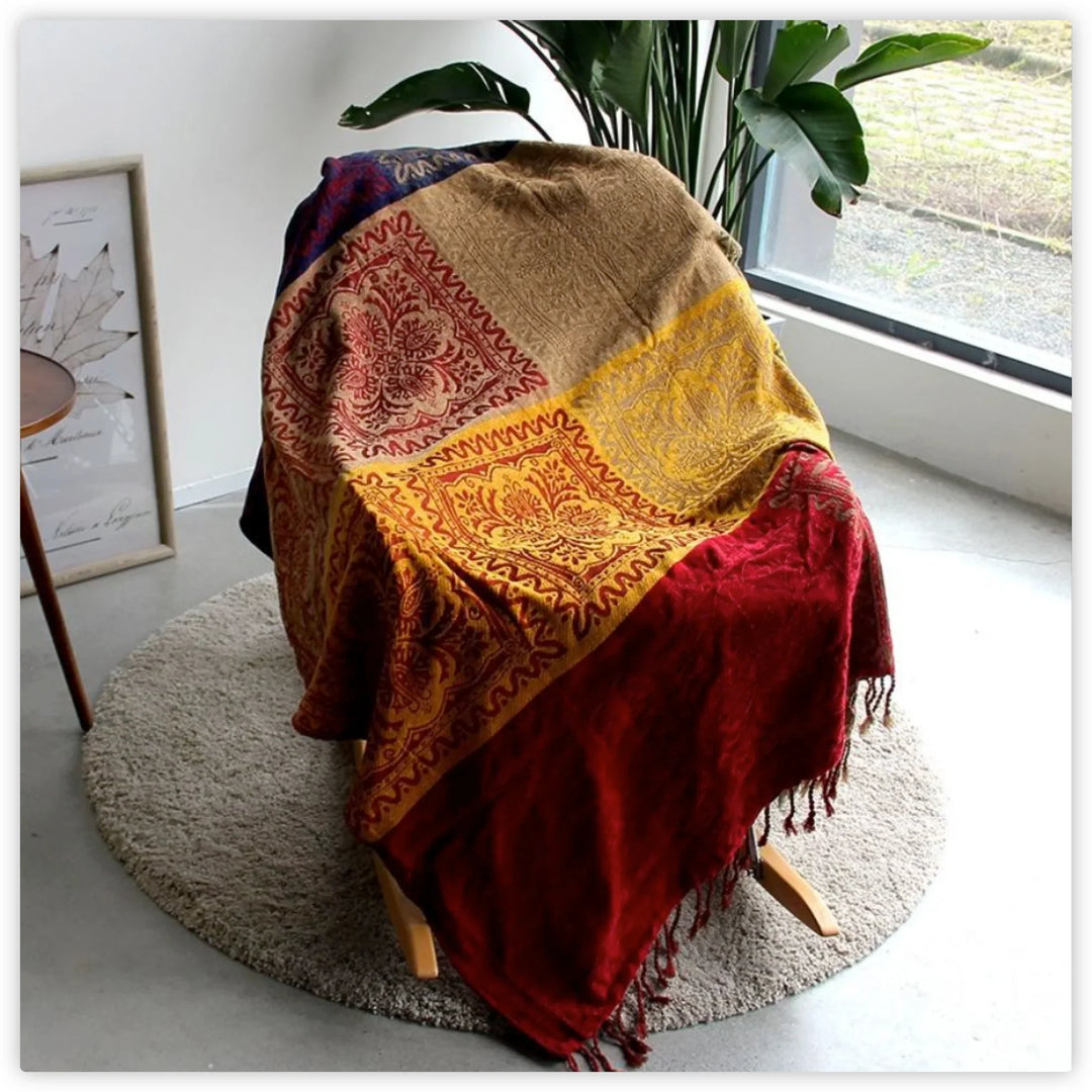 Rynx | Textile City Ins Retro Sofa Decor Towel Mediterranean Nepal Plaid Patchwork Blanket Heavy Sofa Cover Bedspread 220x260cm