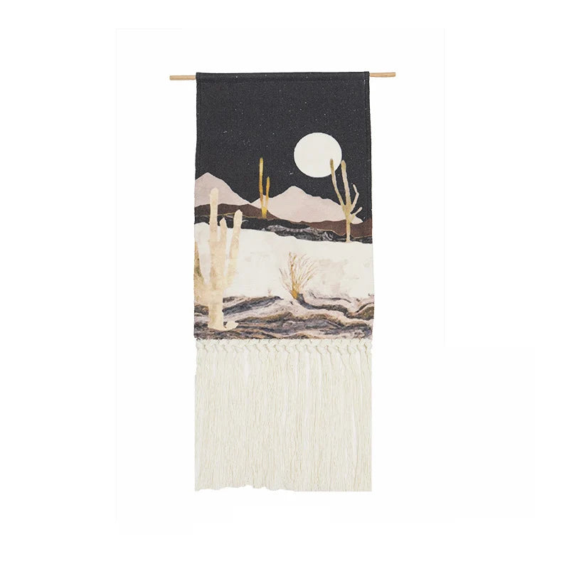 Rynx | Macramé Landscape Wall Tapestry with Handmade Tassels Dormitory Hotel Wall Fabric Blanket Cover Decoration Home Stay Aesthetic Decoration
