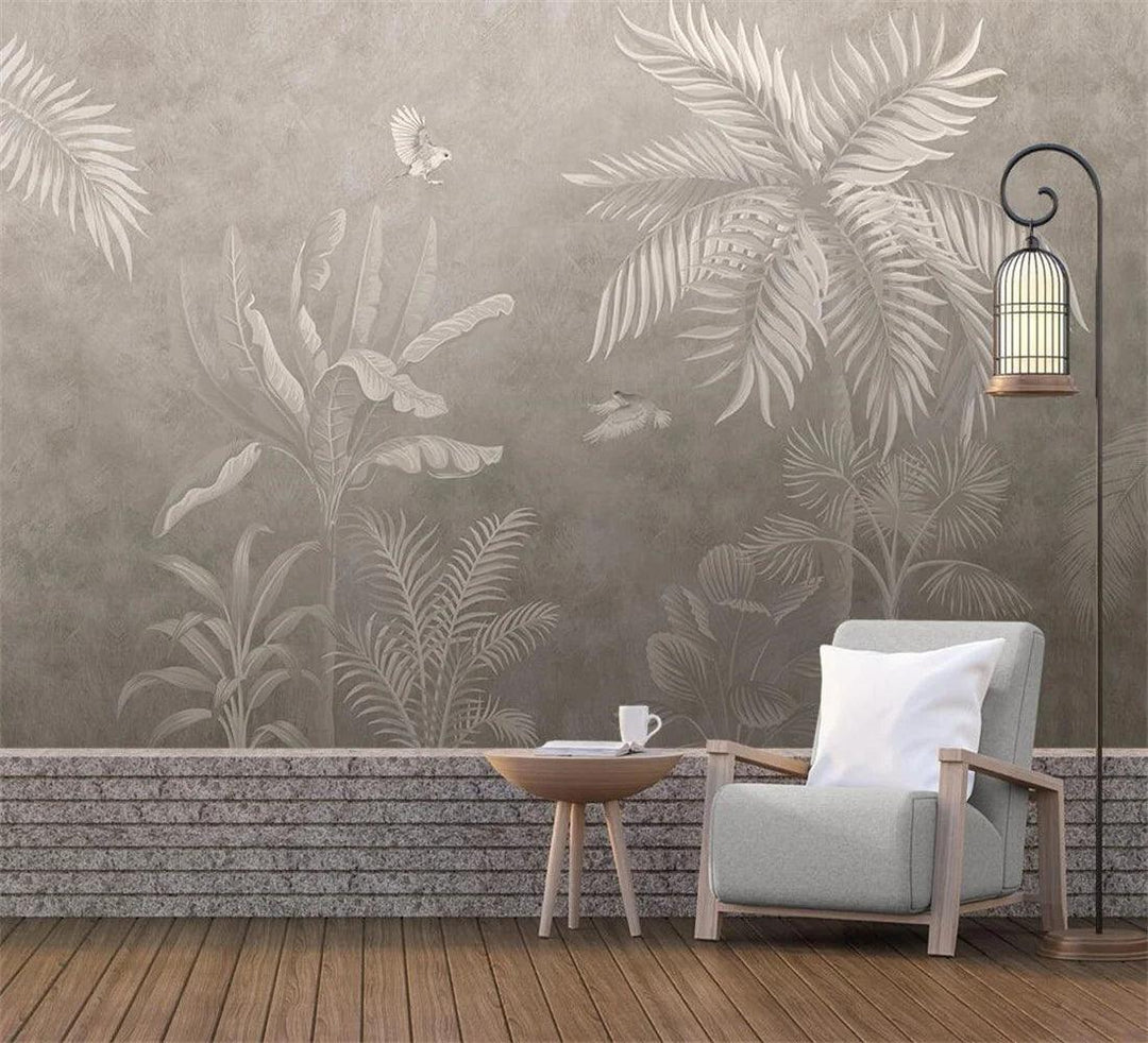 Lisslune | Elegant Monochrome 3D Banana Leaf Wallpaper for Stunning Living Spaces