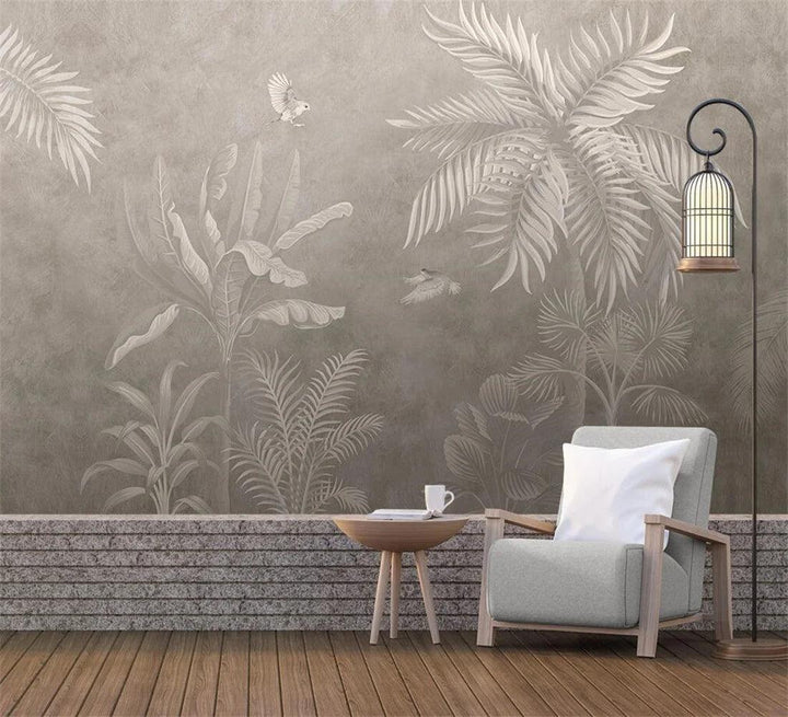 Lisslune | Elegant Monochrome 3D Banana Leaf Wallpaper for Stunning Living Spaces