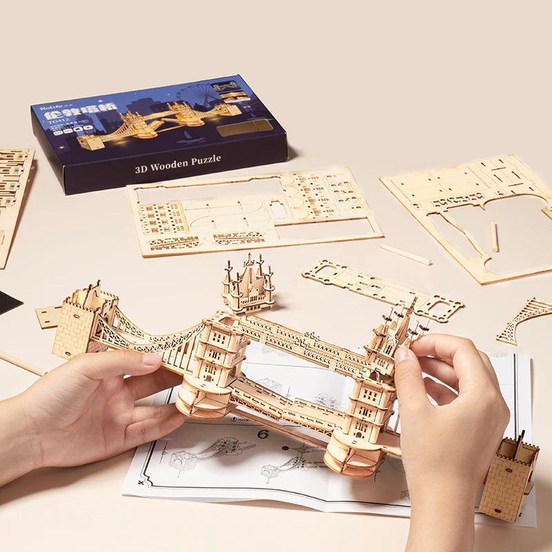 Lisslune | 3D Architectural Wooden Puzzle Set: Build Big Ben, Tower Bridge & Five-Story Pagoda