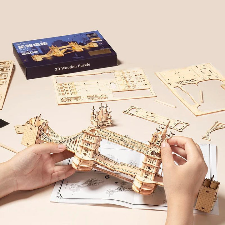 Lisslune | 3D Architectural Wooden Puzzle Set: Build Big Ben, Tower Bridge & Five-Story Pagoda