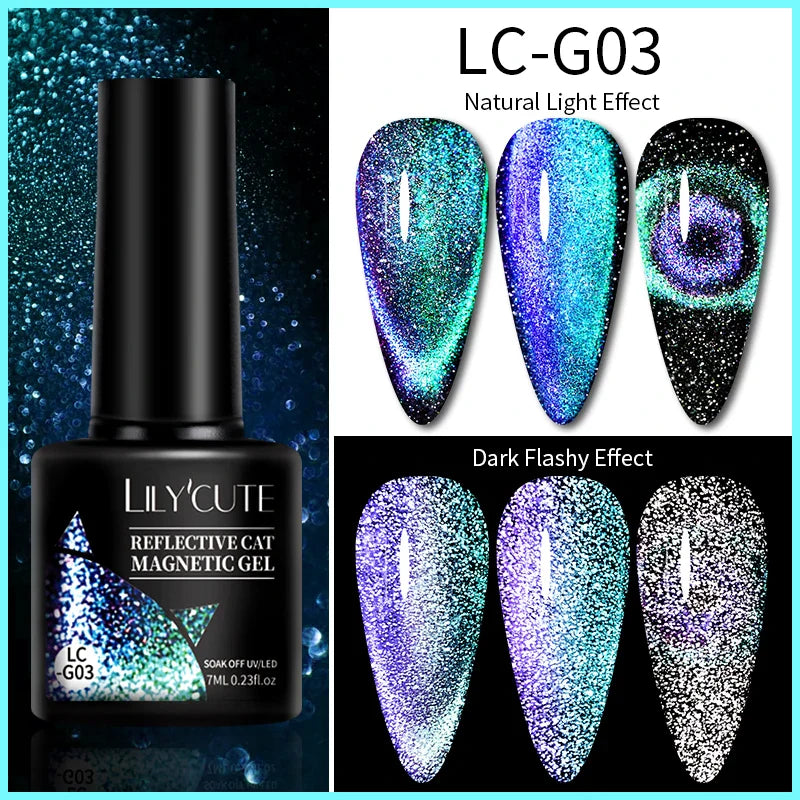 Rynx |7ML Snowlight Cat Magnetic Gel Nail Polish Grow-In-Dark Reflection Glitter Laser Semi-Permanent Soak Off UV Gel Nail Polish