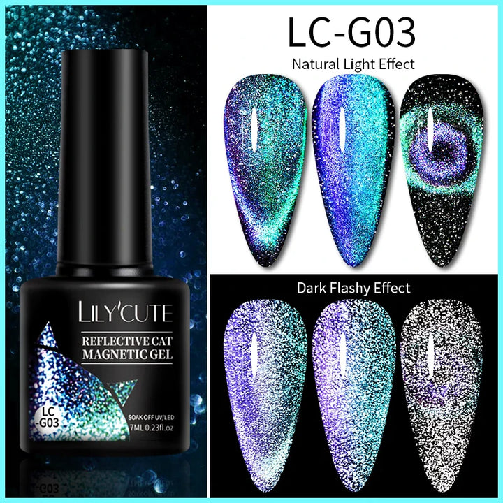 Rynx |7ML Snowlight Cat Magnetic Gel Nail Polish Grow-In-Dark Reflection Glitter Laser Semi-Permanent Soak Off UV Gel Nail Polish