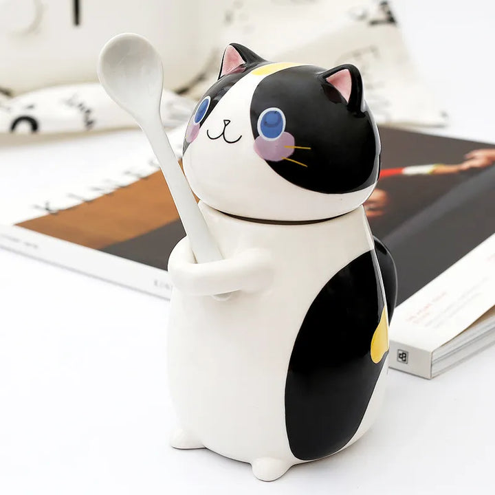 Lisslune | Lucky Cat Ceramic Coffee Mug with Spoon
