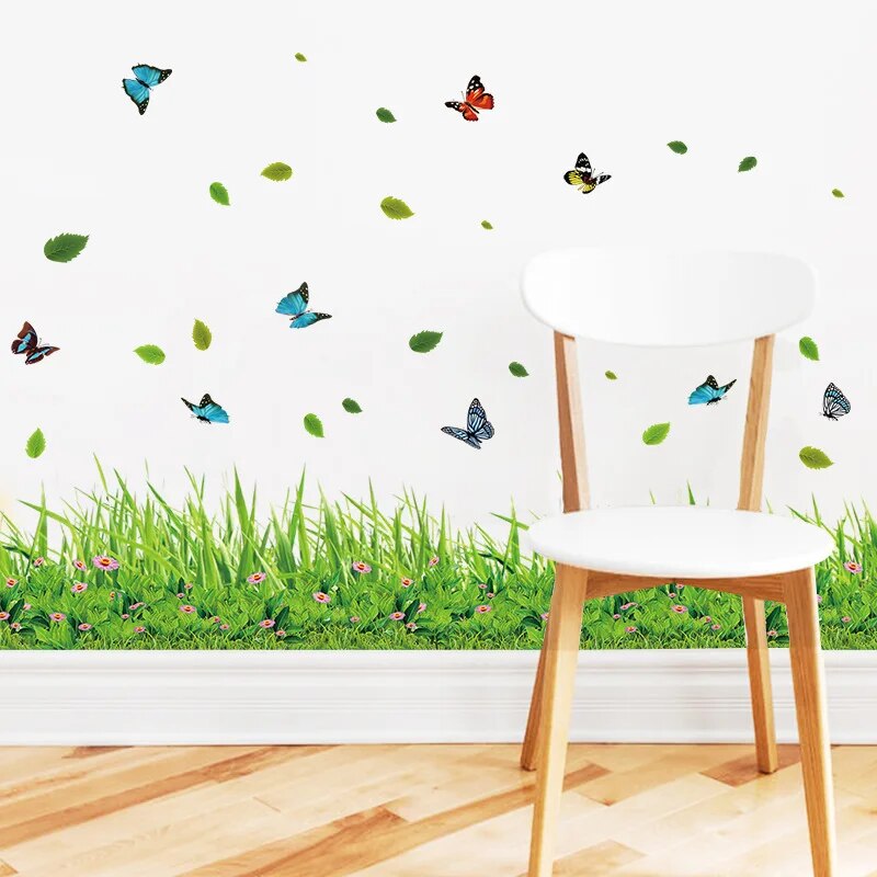 Lisslune | Serene Springtime Butterfly Green Grass Wall Stickers