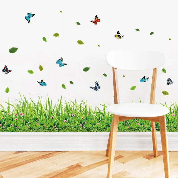 Lisslune | Serene Springtime Butterfly Green Grass Wall Stickers