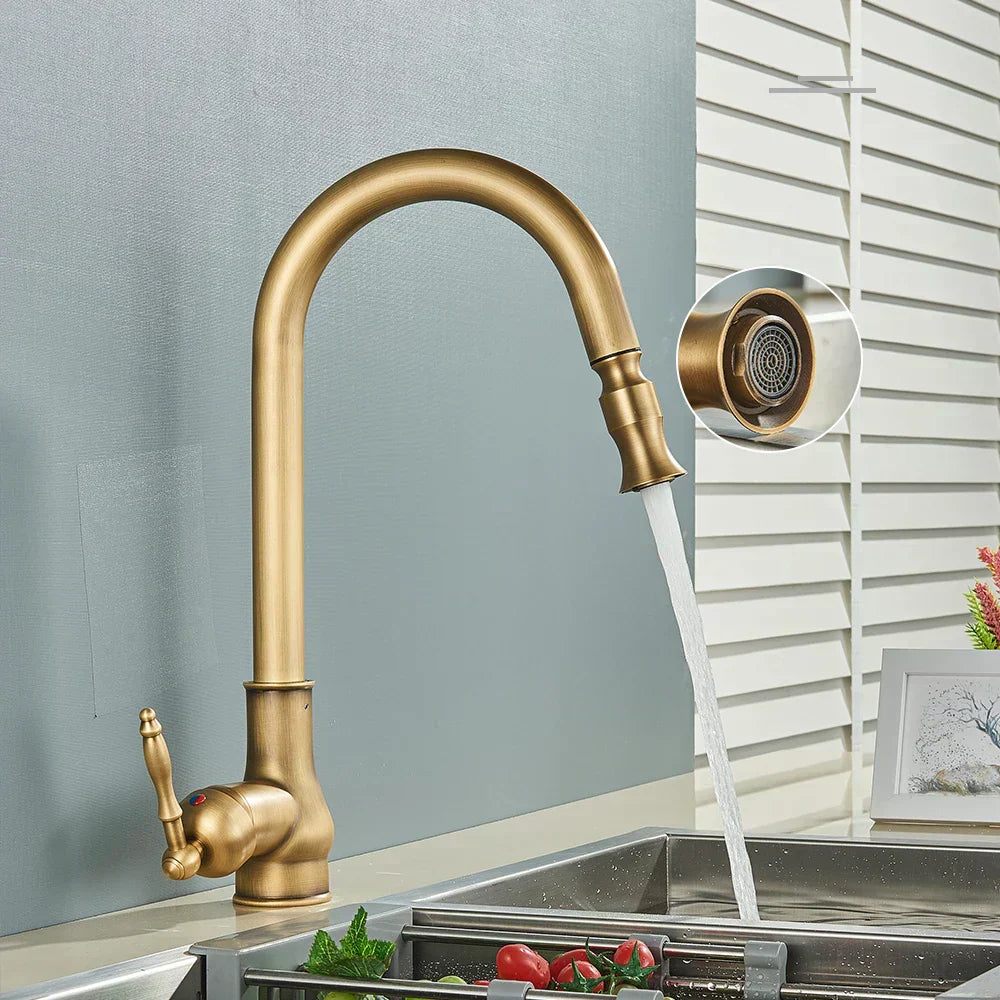 Lisslune | VintageTap Antique Brass Kitchen Tap – Retro Style Mixer Faucet with Swivel Spout