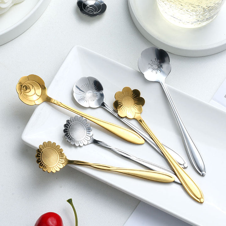 Lisslune | 8-piece stainless steel teaspoon set with flower design