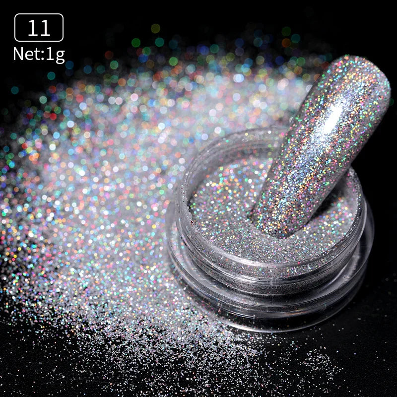 Rynx | Aurora Pearl White Nails Glitter Dust Chrome Gradient Rubbing on Powder Mirror Reflective Magnetic Pigment Nail Art Decorations