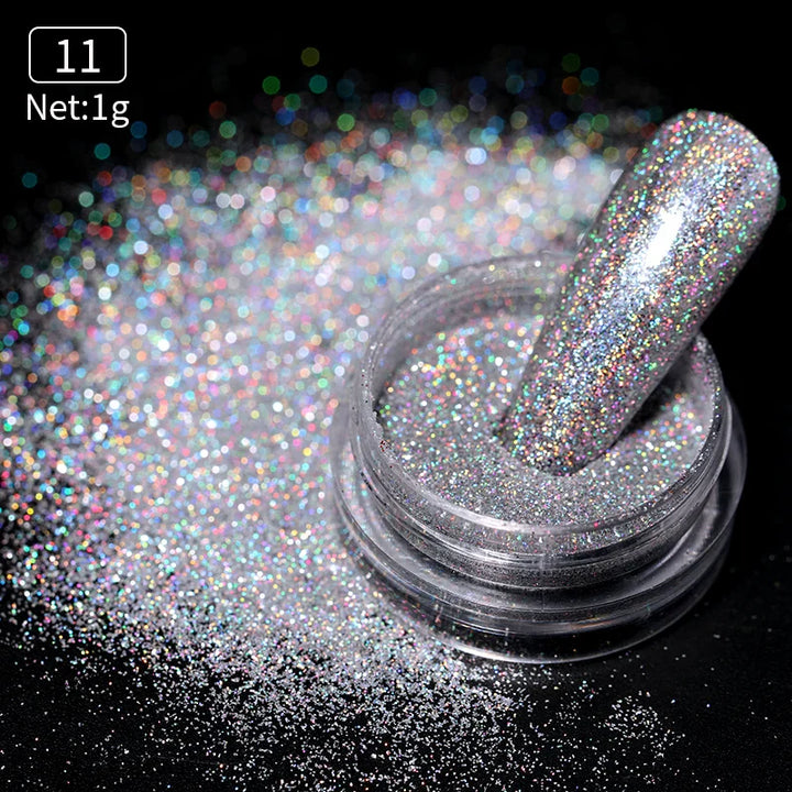 Rynx | Aurora Pearl White Nails Glitter Dust Chrome Gradient Rubbing on Powder Mirror Reflective Magnetic Pigment Nail Art Decorations