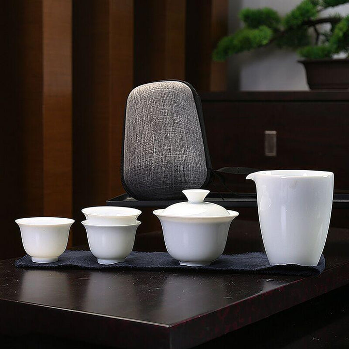 Lisslune | Zen Kung Fu Ceramic Gaiwan Tea Set with Carrying Bag: Enhance Your Tea Ceremony Experience