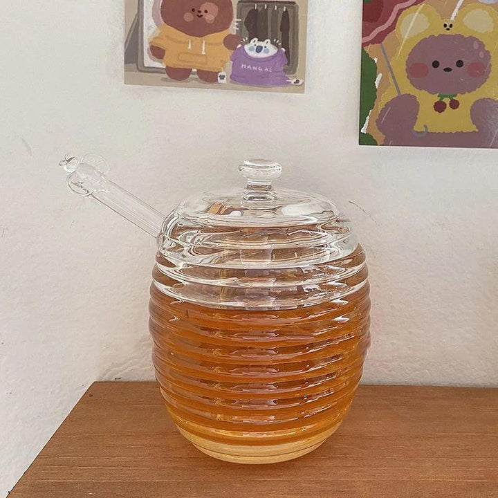 Lisslune | Elegant 265ml Glass Honey Jar with Mixing Spoon - Ideal for Serving Honey, Juice, and Jam