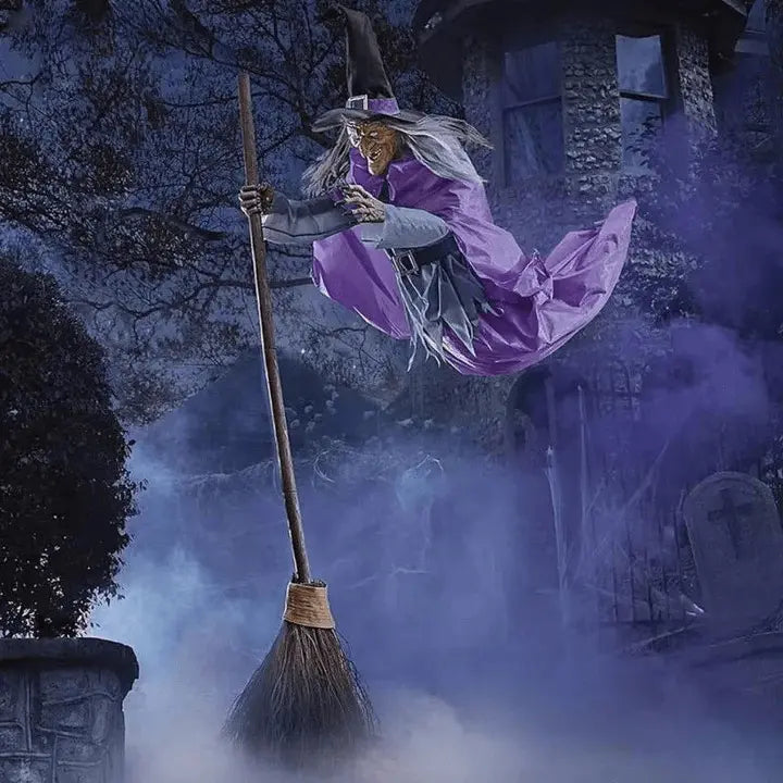 Lisslune | SpookFlight Flying Witch – Moving Halloween Decoration with Light & Sound