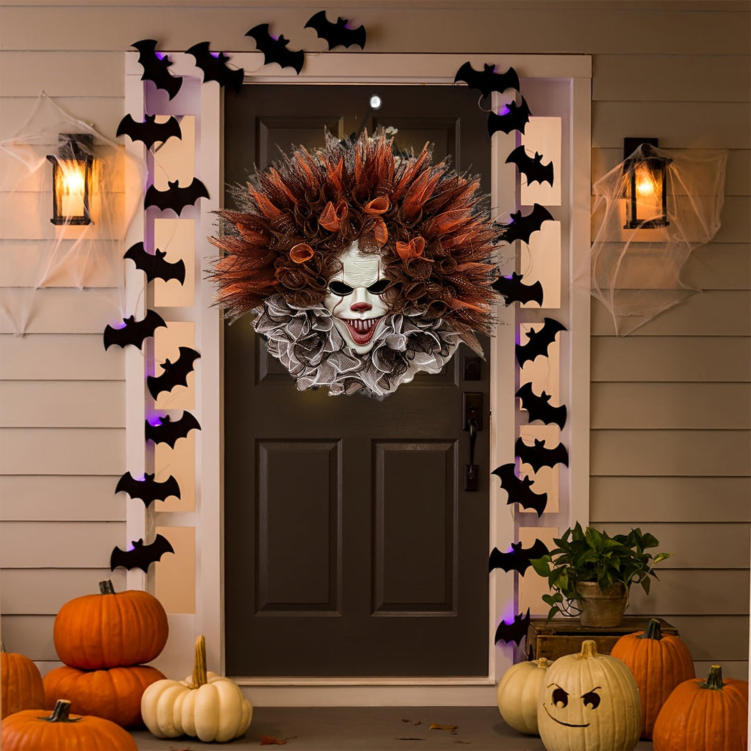 Lisslune | Scary Clown Mesh Wreath – Creepy Halloween Front Door Decoration
