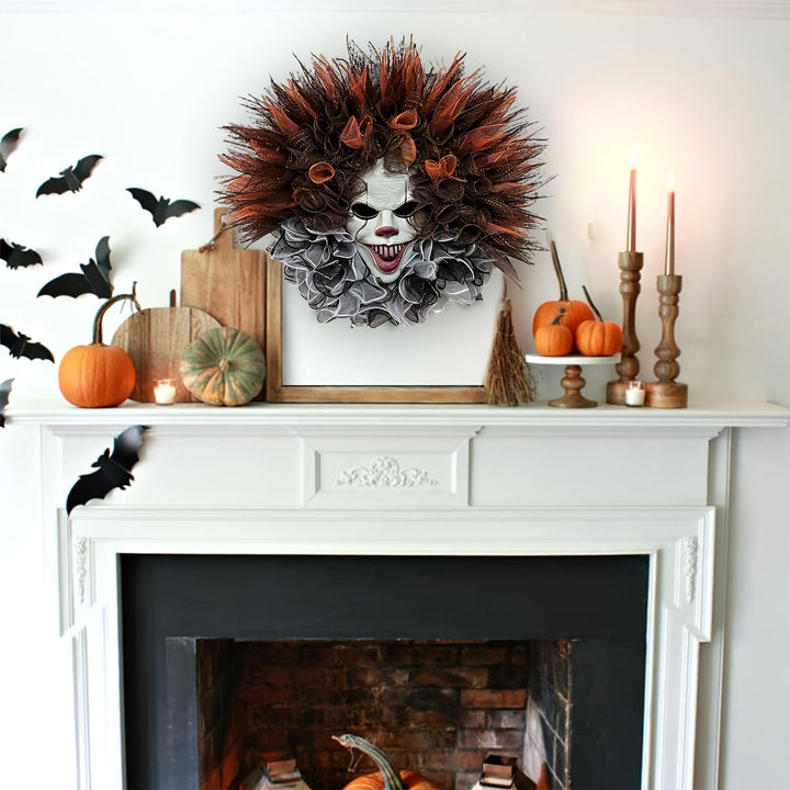 Lisslune | Scary Clown Mesh Wreath – Creepy Halloween Front Door Decoration