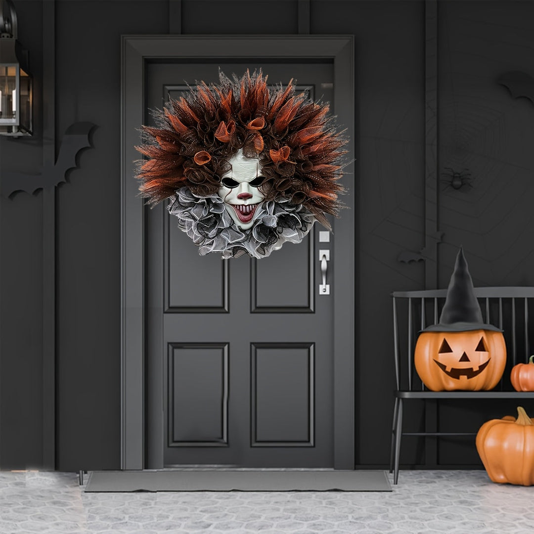 Lisslune | Scary Clown Mesh Wreath – Creepy Halloween Front Door Decoration