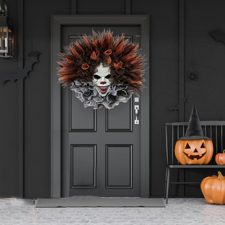 Lisslune | Scary Clown Mesh Wreath – Creepy Halloween Front Door Decoration