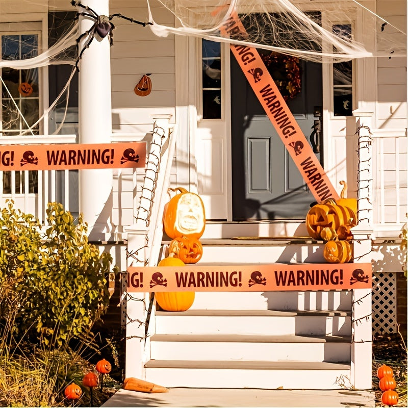 Lisslune | Spooky Halloween Skull Banner – Plastic Warning Tape Decoration