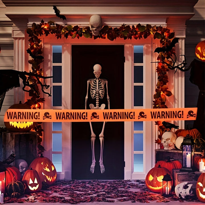 Lisslune | Spooky Halloween Skull Banner – Plastic Warning Tape Decoration