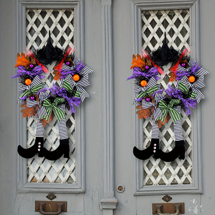 Lisslune | Whimsical Witch Legs Wreath – Festive Halloween Front Door Decoration