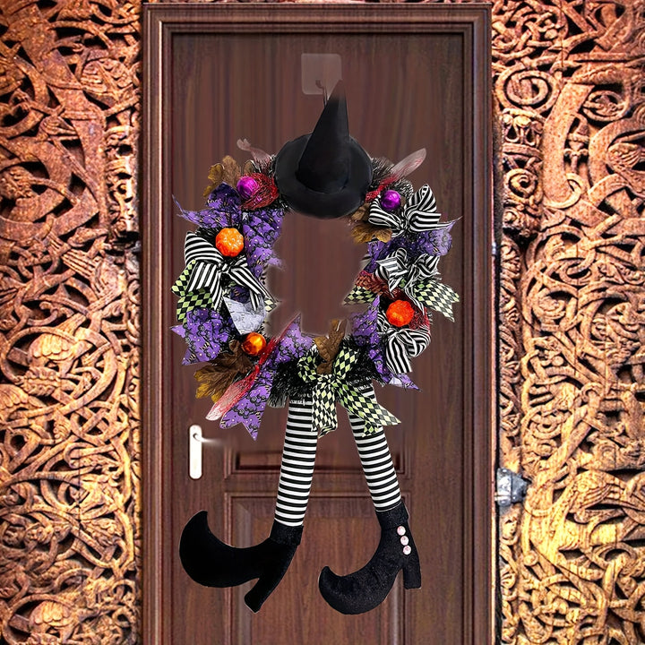 Lisslune | Whimsical Witch Legs Wreath – Festive Halloween Front Door Decoration