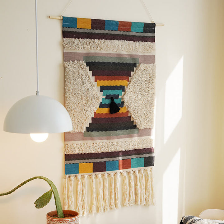 Lisslune | Handwoven geometric pattern tassel wall hanging