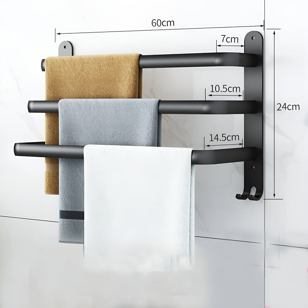 Lisslune | HangEase 3-Layer Towel Holder – Black Wall-Mounted Aluminium Rack Without Drilling