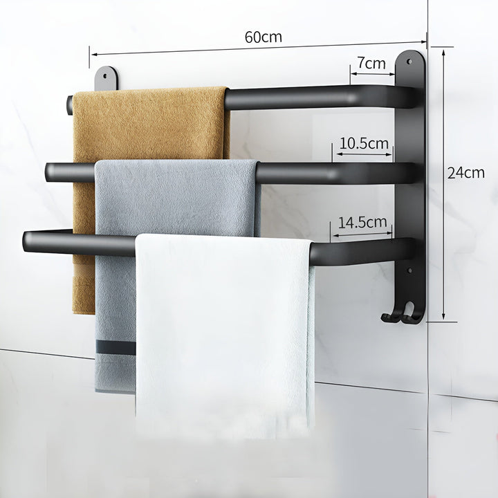 Lisslune | HangEase 3-Layer Towel Holder – Black Wall-Mounted Aluminium Rack Without Drilling