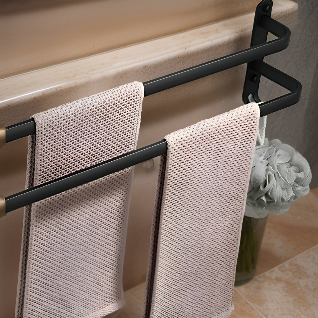 Lisslune | HangEase 3-Layer Towel Holder – Black Wall-Mounted Aluminium Rack Without Drilling